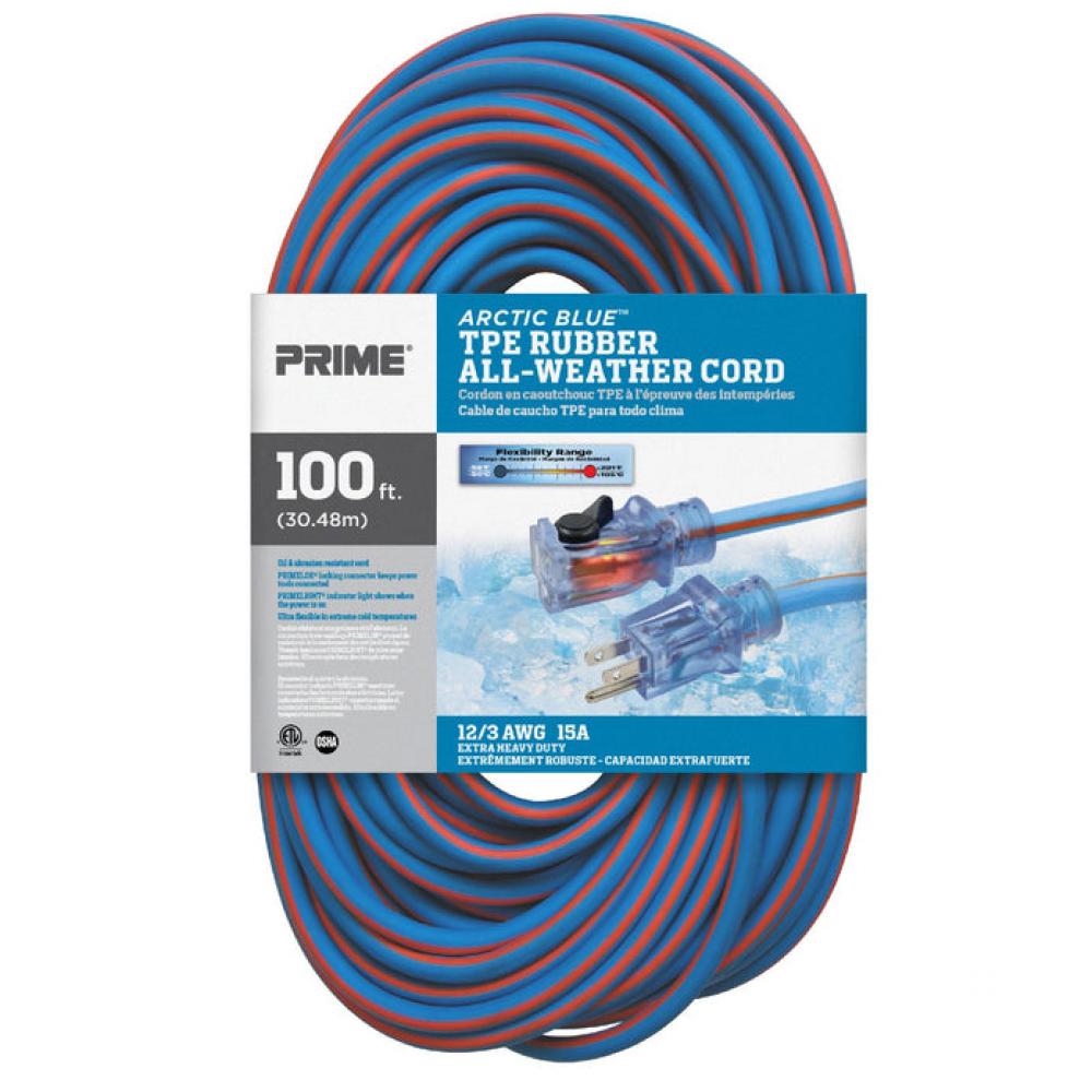 100ft. 12/3 SJEOW Blue/Orange Arctic Blue All Weather Extension Cord w/Primelight<span class=' ItemWarning' style='display:block;'>Item is usually in stock, but we&#39;ll be in touch if there&#39;s a problem<br /></span>