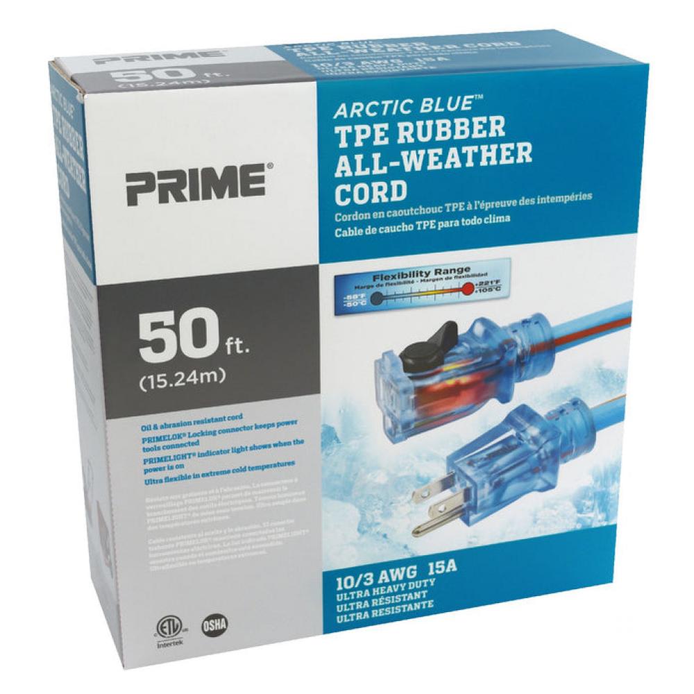 50ft.10/3 SJEOW Blue/Orange Arctic Blue All Weather Extension Cord w/Primelight<span class=' ItemWarning' style='display:block;'>Item is usually in stock, but we&#39;ll be in touch if there&#39;s a problem<br /></span>