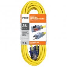 Prime Wire & Cable ECPL511725 - 25ft. 14/3 SJTW Yellow Outdoor Extension Cord w/Primelok & Primelight