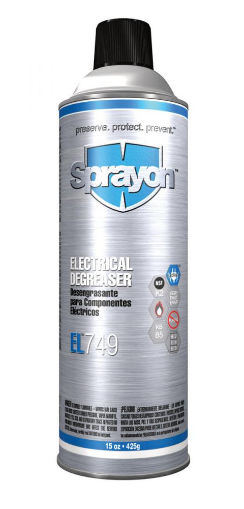 Sprayon EL749 Electrical Degreaser, 15 oz.<span class=' ItemWarning' style='display:block;'>Item is usually in stock, but we&#39;ll be in touch if there&#39;s a problem<br /></span>