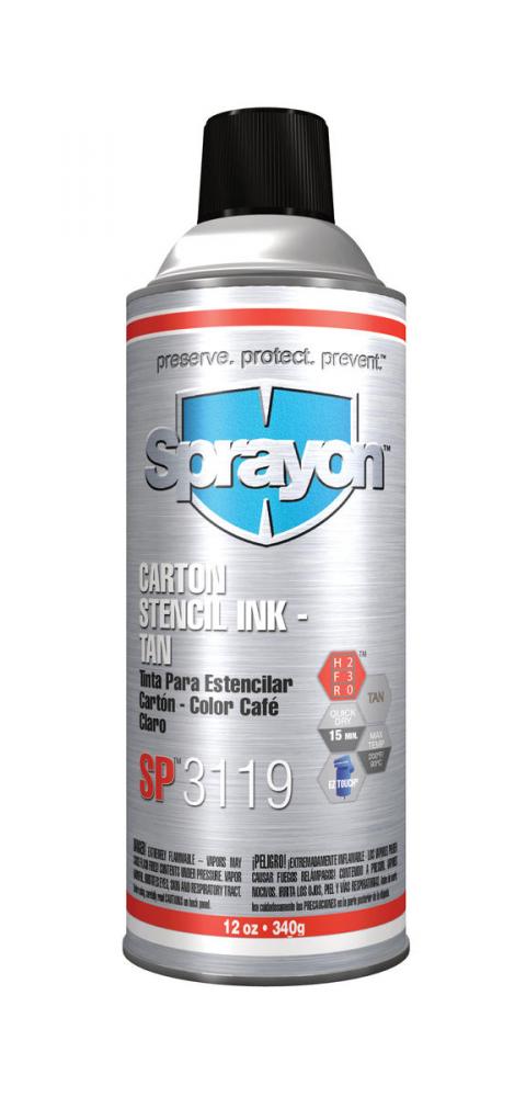 Sprayon SP3100 Series Carton Stencil Inks, Tan, 12 oz.<span class=' ItemWarning' style='display:block;'>Item is usually in stock, but we&#39;ll be in touch if there&#39;s a problem<br /></span>