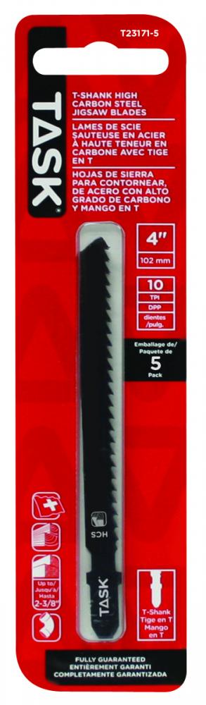 4&#34; 10TPI T-SHANK JIGSAW BLADE FOR FINE CUT WOOD, HRDBRD,PLSTC  UP TO 2-3/8&#34; - 5/PACK<span class=' ItemWarning' style='display:block;'>Item is usually in stock, but we&#39;ll be in touch if there&#39;s a problem<br /></span>