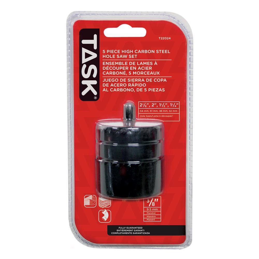 5pc Carbon Steel Hole Saw Set - Clamshell<span class=' ItemWarning' style='display:block;'>Item is usually in stock, but we&#39;ll be in touch if there&#39;s a problem<br /></span>
