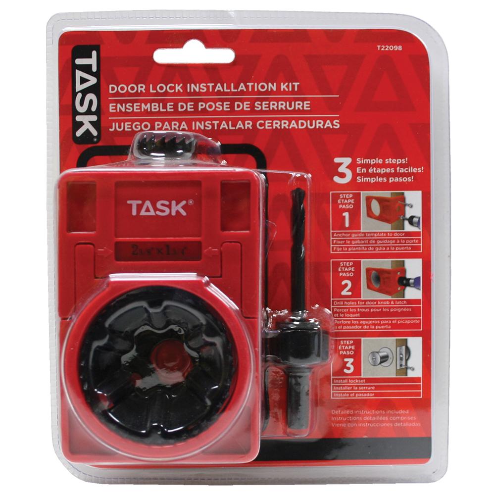 4pc Carbon Steel Door Lock Installation Kit with Plastic Template Guide - Clamshell<span class=' ItemWarning' style='display:block;'>Item is usually in stock, but we&#39;ll be in touch if there&#39;s a problem<br /></span>