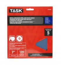 Task Tools T13702 - 7" NO HOLE 120 GRIT PEEL & STICK SANDING DISC, ALUMINA ZIRCONIA - 5/PACK