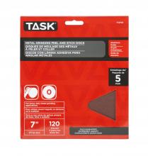 Task Tools T13705 - 7" NO HOLE 120 GRIT PEEL & STICK SANDING DISC, ALUMINUM OXIDE - 5/PACK