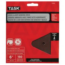 Task Tools T13081 - 6" 6 Hole 150 Grit Hook & Loop Sanding Discs - 4/pack