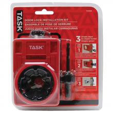 Task Tools T22098 - 4pc Carbon Steel Door Lock Installation Kit with Plastic Template Guide - Clamshell