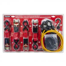 Task Tools T32648 - 22pc Ratcheting Tie Downs & Heavy Duty Bungee Cords Set - Clamshell