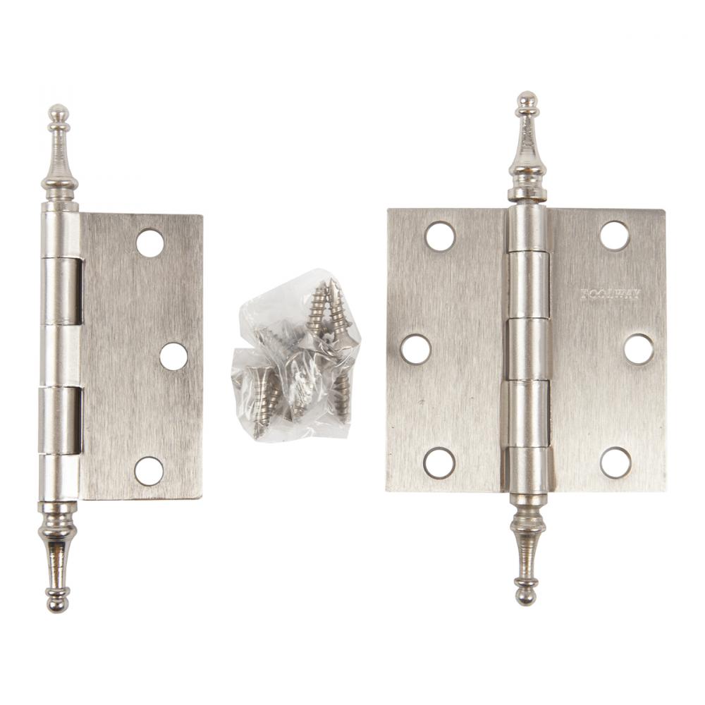 2PC Door Hinge 3in x 3in x 2mm Crown Tips Brushed Nickel Steel<span class=' ItemWarning' style='display:block;'>Item is usually in stock, but we&#39;ll be in touch if there&#39;s a problem<br /></span>