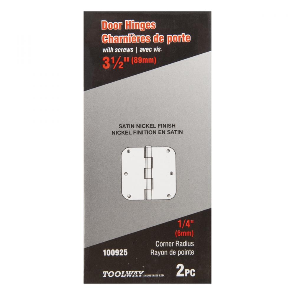 2PC Door Hinge 3 ½in x 3 ½in Round Corner ¼in Satin Nickel Steel<span class=' ItemWarning' style='display:block;'>Item is usually in stock, but we&#39;ll be in touch if there&#39;s a problem<br /></span>