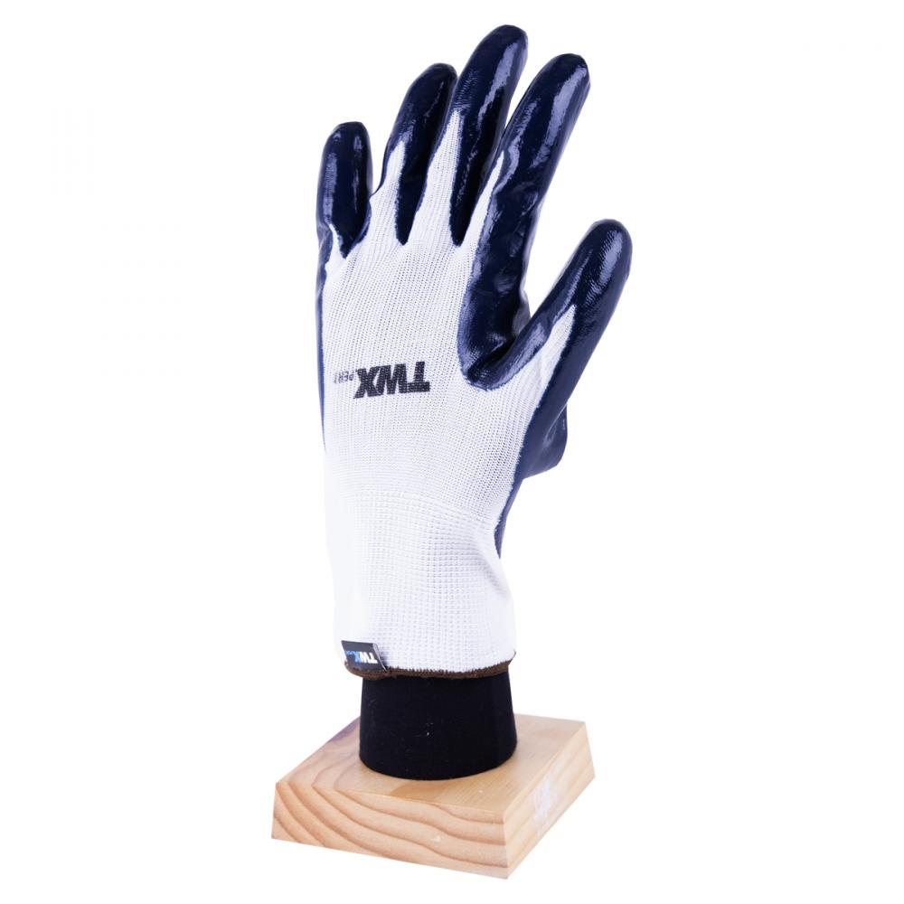 1dz. Knitted Nylon Gloves White With Nitrile Palm Dark Blue (OSFA)<span class=' ItemWarning' style='display:block;'>Item is usually in stock, but we&#39;ll be in touch if there&#39;s a problem<br /></span>