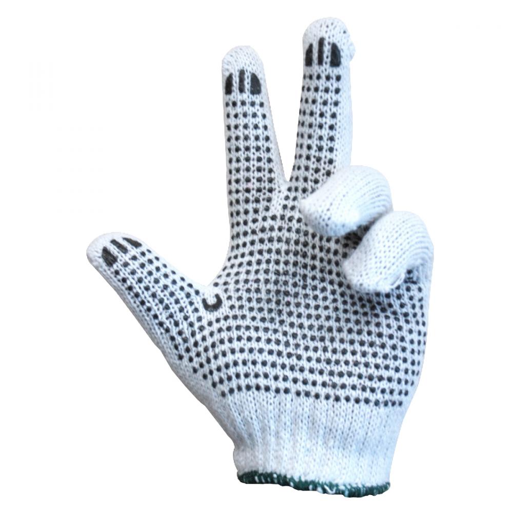 1dz. Knitted Poly/Cotton Gloves Unbleached With Black PVC Dots (L)<span class=' ItemWarning' style='display:block;'>Item is usually in stock, but we&#39;ll be in touch if there&#39;s a problem<br /></span>