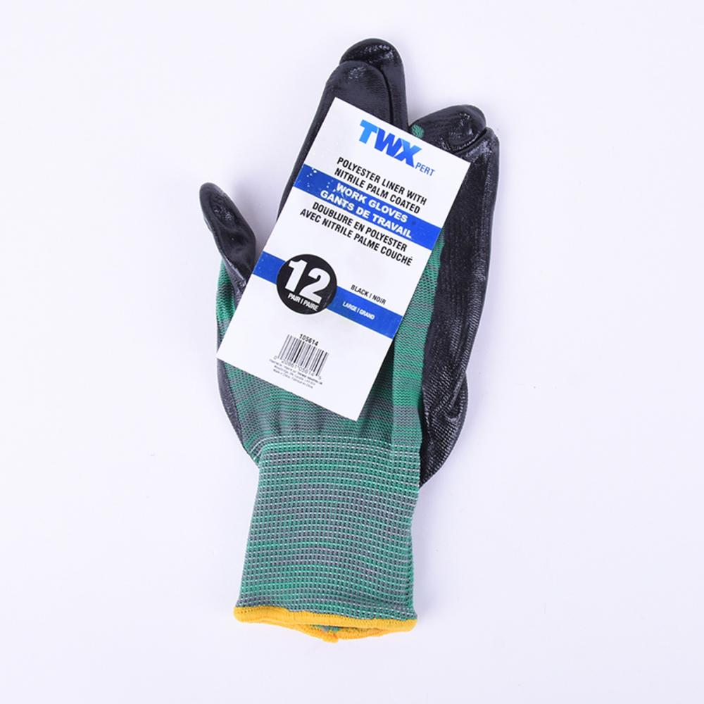 1dz. Knitted Polyester Gloves Green With Black Nitrile Palm (L)<span class=' ItemWarning' style='display:block;'>Item is usually in stock, but we&#39;ll be in touch if there&#39;s a problem<br /></span>