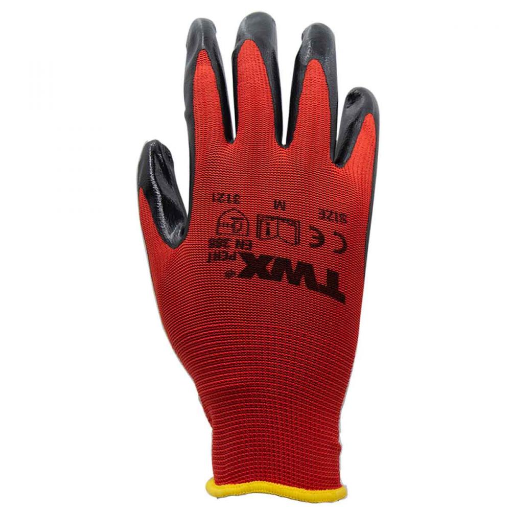 1dz. Knitted Polyester Gloves Red With Nitrile Black PU Palm (M)<span class=' ItemWarning' style='display:block;'>Item is usually in stock, but we&#39;ll be in touch if there&#39;s a problem<br /></span>