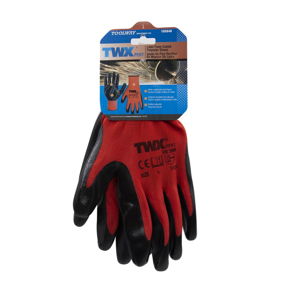 1dz. Knitted Polyester Gloves Red With Nitrile Black PU Palm (L)<span class=' ItemWarning' style='display:block;'>Item is usually in stock, but we&#39;ll be in touch if there&#39;s a problem<br /></span>