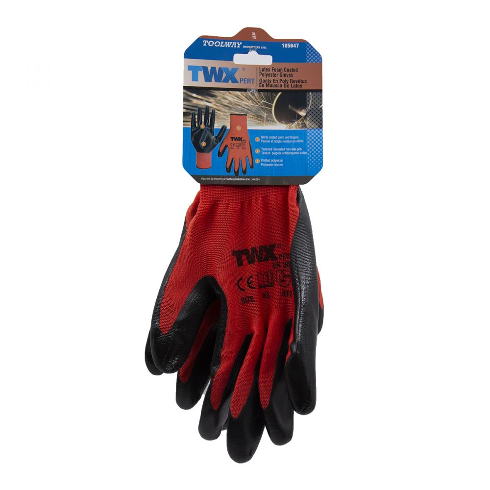1dz. Knitted Polyester Gloves Red With Nitrile Black PU Palm (XL)<span class=' ItemWarning' style='display:block;'>Item is usually in stock, but we&#39;ll be in touch if there&#39;s a problem<br /></span>