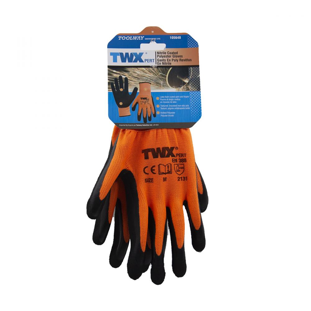 1dz. Knitted Polyester Gloves Orange With Latex Foam Black Palm (M)<span class=' ItemWarning' style='display:block;'>Item is usually in stock, but we&#39;ll be in touch if there&#39;s a problem<br /></span>