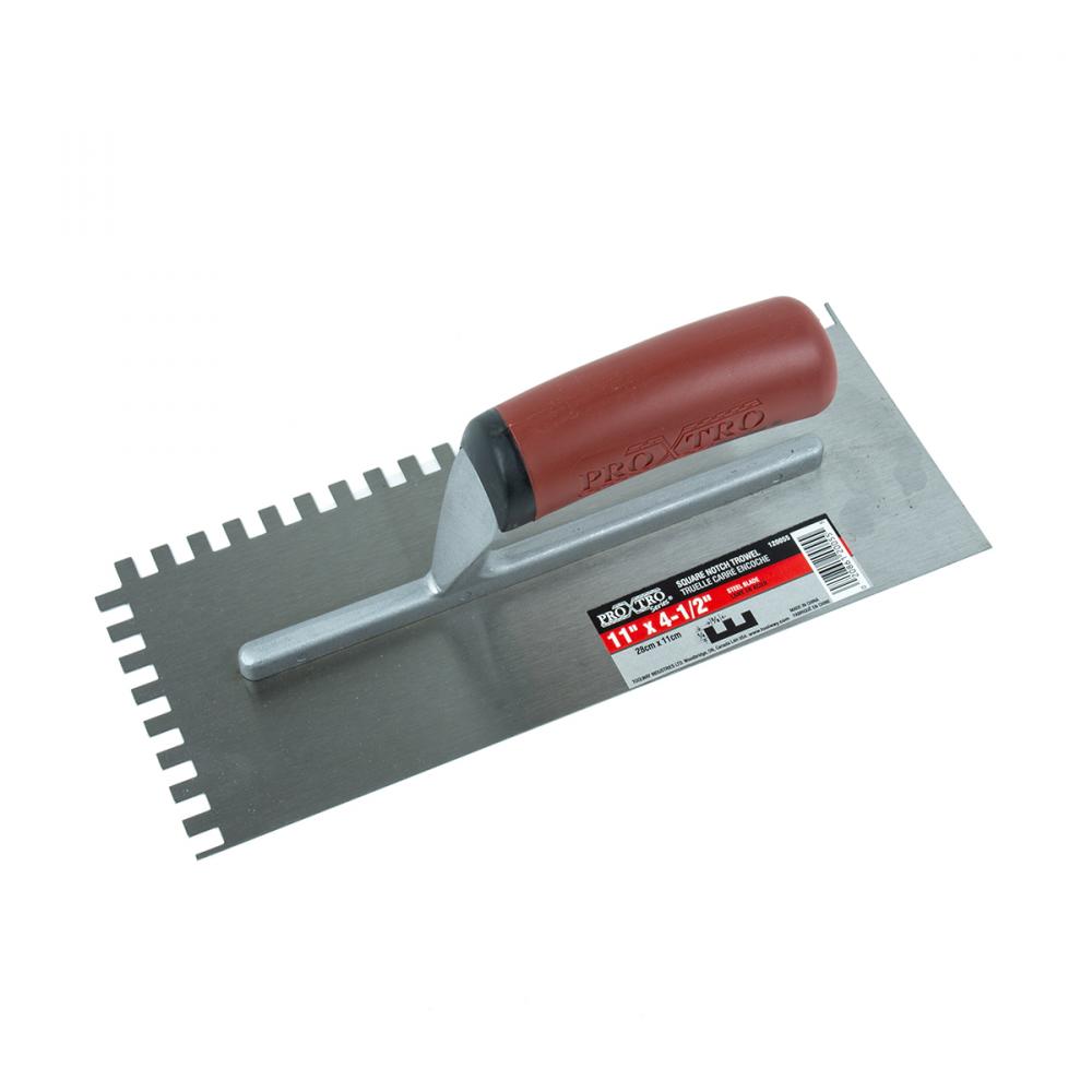 Trowel Notched 11in x 4½in (¼in x 3/8in SQ Notch) Red Handle<span class=' ItemWarning' style='display:block;'>Item is usually in stock, but we&#39;ll be in touch if there&#39;s a problem<br /></span>