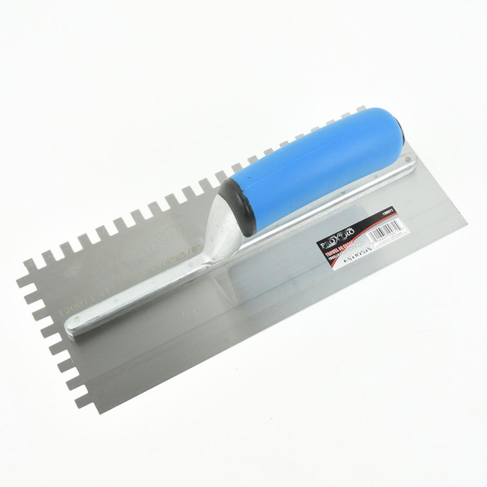 Trowel Notched 11in x 4½in (¼in x 3/8in SQ Notch) Blue Handle<span class=' ItemWarning' style='display:block;'>Item is usually in stock, but we&#39;ll be in touch if there&#39;s a problem<br /></span>