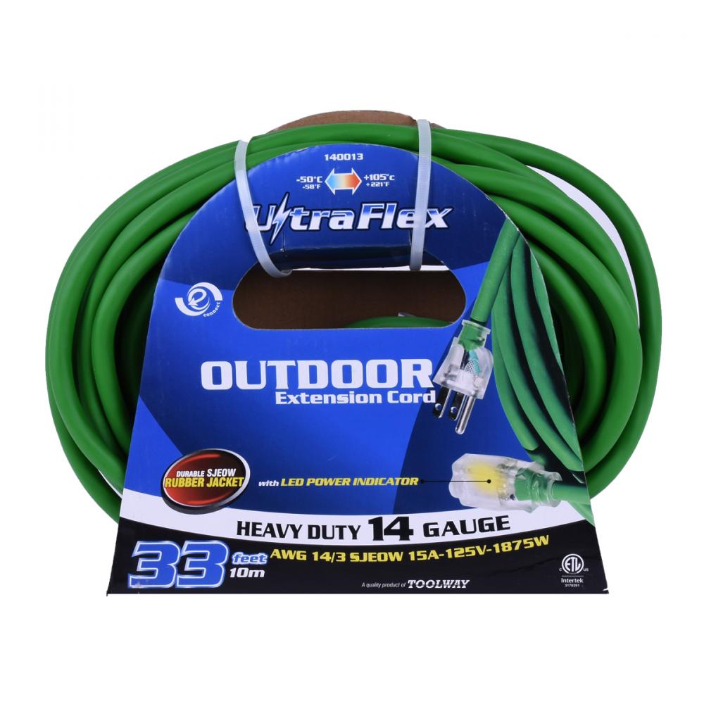 Extension Cord Outdoor SJEOW 14/3 Lighted Single Tap Green 30ft<span class=' ItemWarning' style='display:block;'>Item is usually in stock, but we&#39;ll be in touch if there&#39;s a problem<br /></span>