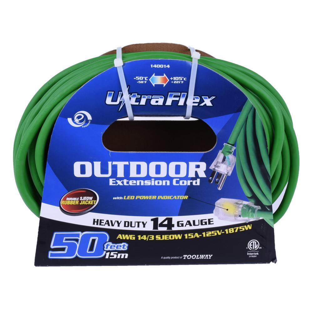 Extension Cord Outdoor SJEOW 14/3 Lighted Single Tap Green 50ft<span class=' ItemWarning' style='display:block;'>Item is usually in stock, but we&#39;ll be in touch if there&#39;s a problem<br /></span>