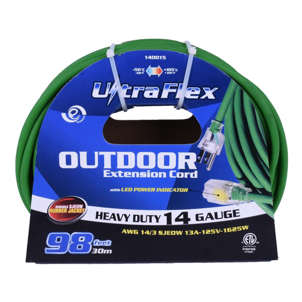 Extension Cord Outdoor SJEOW 14/3 Lighted Single Tap Green 100ft/30.48m<span class=' ItemWarning' style='display:block;'>Item is usually in stock, but we&#39;ll be in touch if there&#39;s a problem<br /></span>