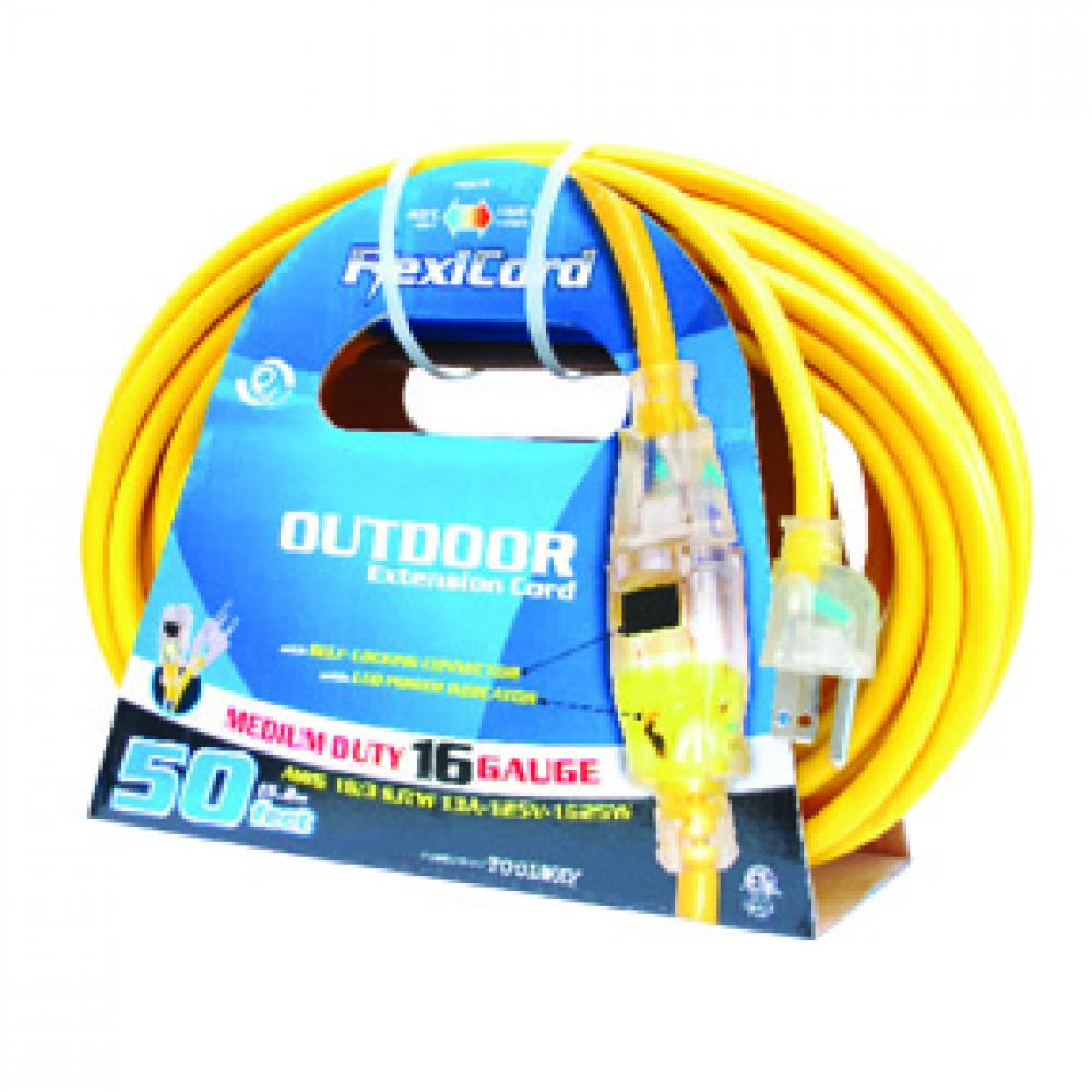 Extension Cord Outdoor SJTW 16/3 Lighted Single Tap Yellow 15.2m/50ft<span class=' ItemWarning' style='display:block;'>Item is usually in stock, but we&#39;ll be in touch if there&#39;s a problem<br /></span>