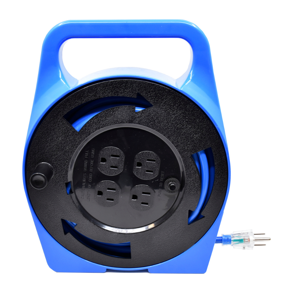 Extension Cord Outdoor SJTW 16/3 in Plastic Storage Reel 4-Tap GFI Blue 25ft<span class=' ItemWarning' style='display:block;'>Item is usually in stock, but we&#39;ll be in touch if there&#39;s a problem<br /></span>