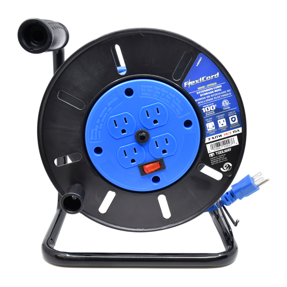 Extension Cord Plastic Storage Reel 4-Tap GFI Blue 100ft<span class=' ItemWarning' style='display:block;'>Item is usually in stock, but we&#39;ll be in touch if there&#39;s a problem<br /></span>