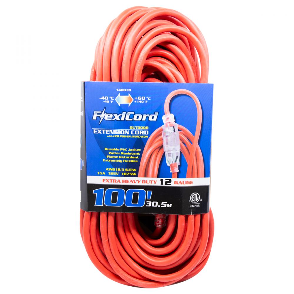 Extension Cord Outdoor SJTW 12/3 Lighted Single Tap 100ft<span class=' ItemWarning' style='display:block;'>Item is usually in stock, but we&#39;ll be in touch if there&#39;s a problem<br /></span>