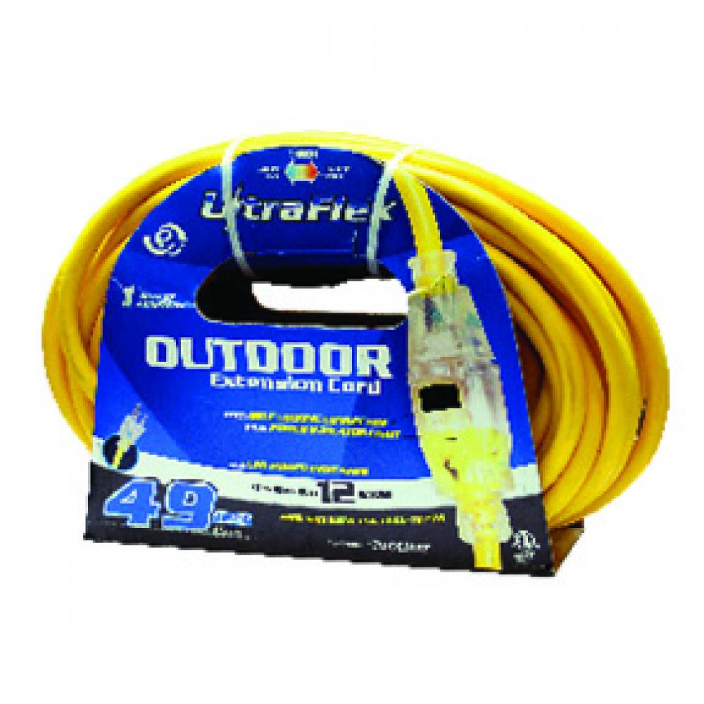 Extension Cord Outdoor SJTW 12/3 Lighted Single Tap Yellow 50ft/15.24m<span class=' ItemWarning' style='display:block;'>Item is usually in stock, but we&#39;ll be in touch if there&#39;s a problem<br /></span>