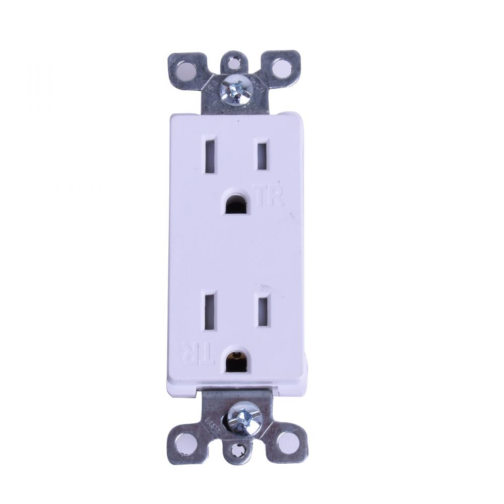 Decora 15-Amp T/P Duplex Receptacle White<span class=' ItemWarning' style='display:block;'>Item is usually in stock, but we&#39;ll be in touch if there&#39;s a problem<br /></span>