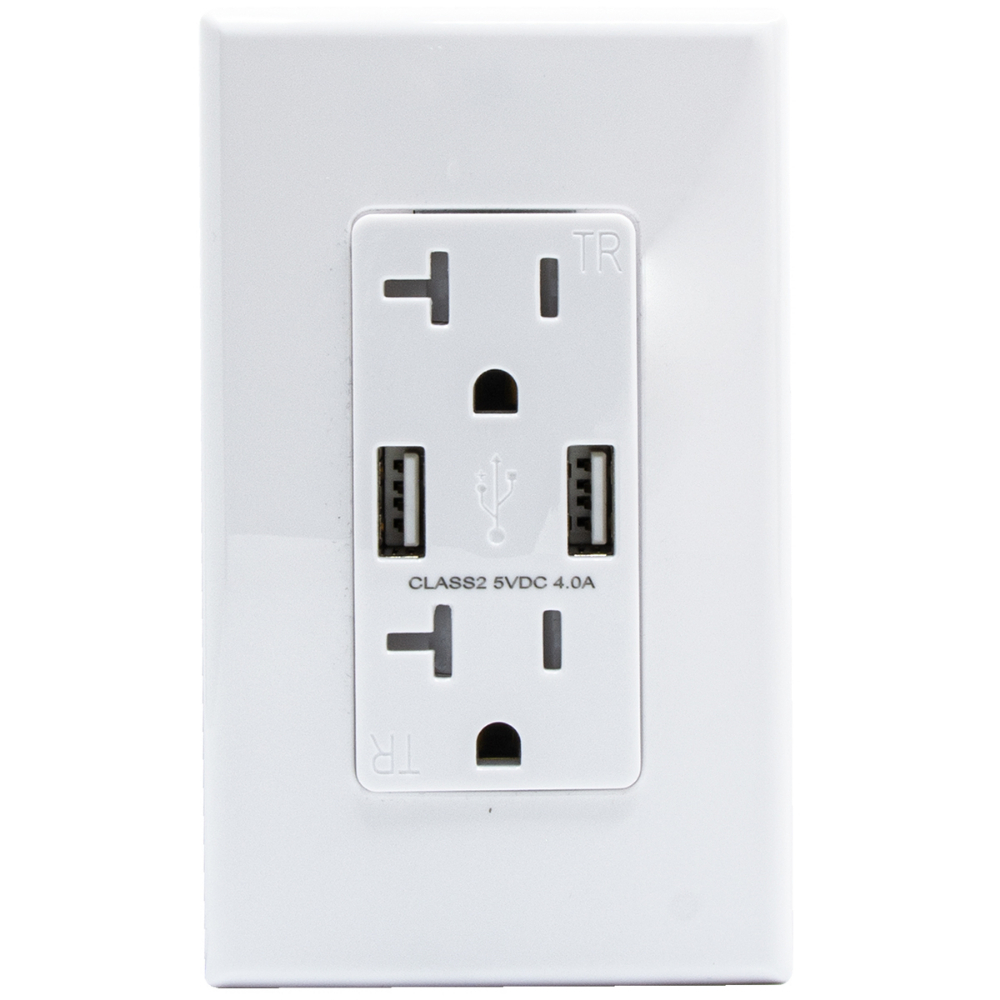 Decora 20-Amp Duplex/USB Charger Receptable with Wall Plate White<span class=' ItemWarning' style='display:block;'>Item is usually in stock, but we&#39;ll be in touch if there&#39;s a problem<br /></span>