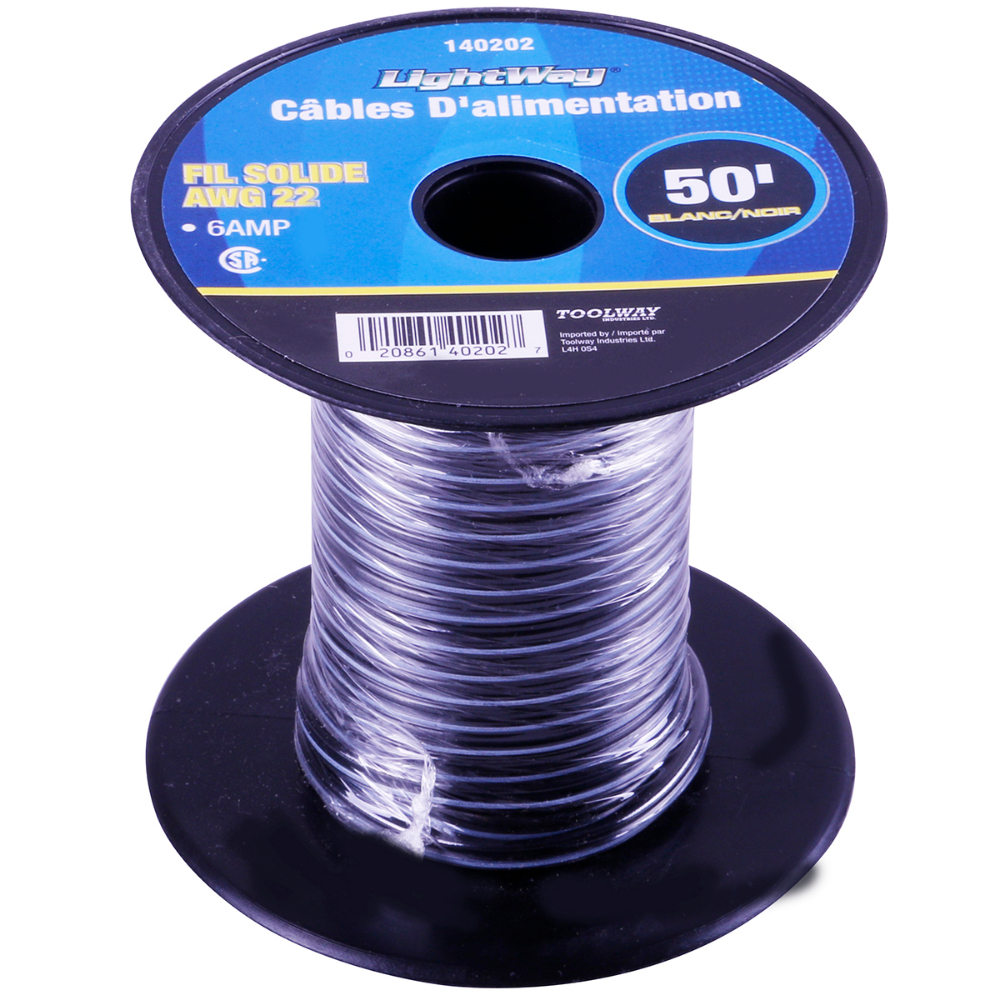 DC Power Cable Black/White 50ft x 22AWG 6AMP<span class=' ItemWarning' style='display:block;'>Item is usually in stock, but we&#39;ll be in touch if there&#39;s a problem<br /></span>