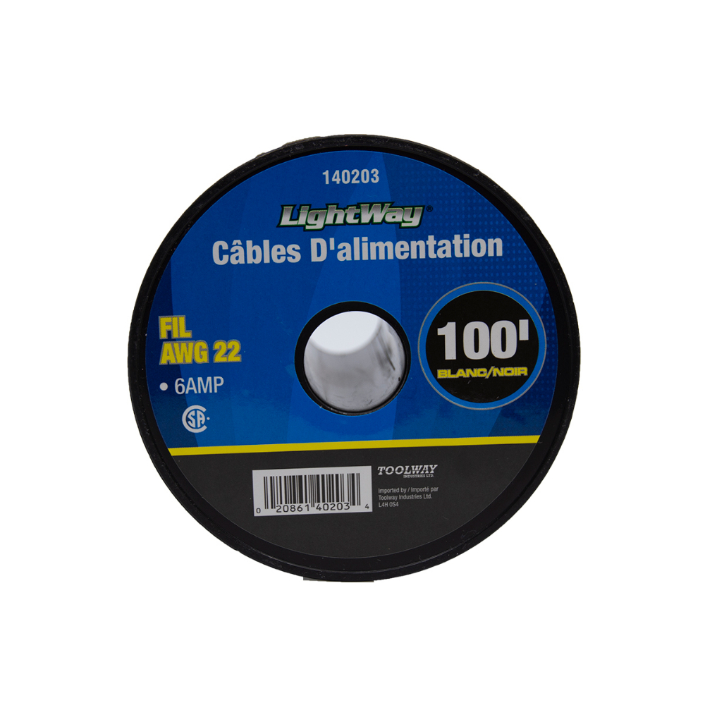 DC Power Cable Black/White 100ft x 22AWG 6AMP<span class=' ItemWarning' style='display:block;'>Item is usually in stock, but we&#39;ll be in touch if there&#39;s a problem<br /></span>