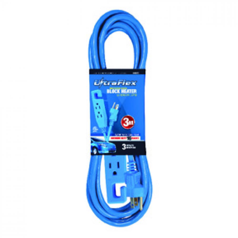 Block Heater Extension Cord Outdoor SJTW 16/3 3-Tap Blue 15ft<span class=' ItemWarning' style='display:block;'>Item is usually in stock, but we&#39;ll be in touch if there&#39;s a problem<br /></span>