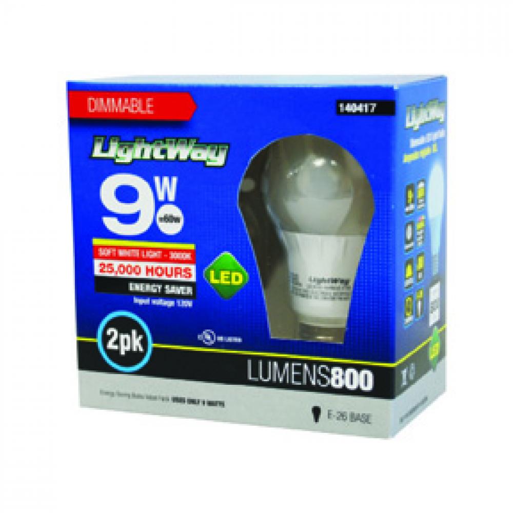 Bulb A19 LED Dimmable 9W Soft White 2pk<span class=' ItemWarning' style='display:block;'>Item is usually in stock, but we&#39;ll be in touch if there&#39;s a problem<br /></span>
