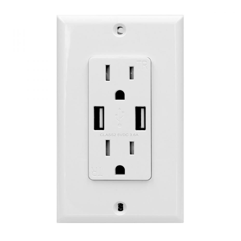 Decora 15-Amp Duplex/USB Charger Receptable with Wall Plate White<span class=' ItemWarning' style='display:block;'>Item is usually in stock, but we&#39;ll be in touch if there&#39;s a problem<br /></span>