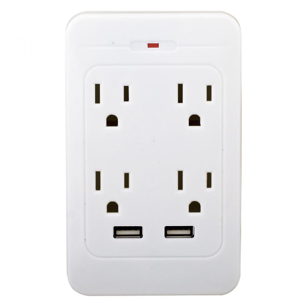 Surge Protector Grounded Wall Adapter 2-USB/4-Outlet White<span class=' ItemWarning' style='display:block;'>Item is usually in stock, but we&#39;ll be in touch if there&#39;s a problem<br /></span>