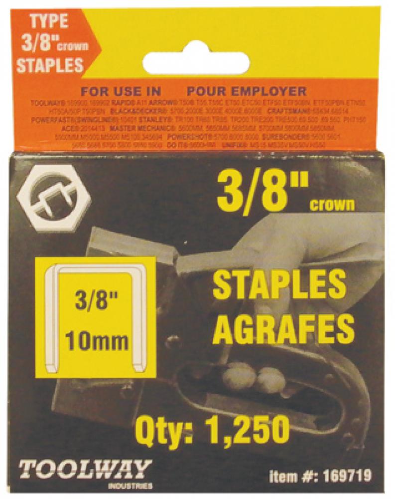 Staples T50 3/8in x 3/8in Crown Chisel Point 20ga 4x1250/pk<span class=' ItemWarning' style='display:block;'>Item is usually in stock, but we&#39;ll be in touch if there&#39;s a problem<br /></span>