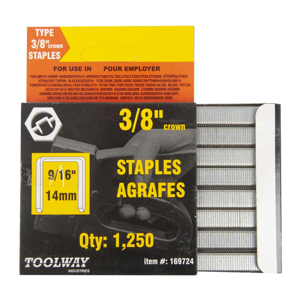 Staples T50 9/16in x 3/8in Crown 20ga 4 x 1250/pk<span class=' ItemWarning' style='display:block;'>Item is usually in stock, but we&#39;ll be in touch if there&#39;s a problem<br /></span>