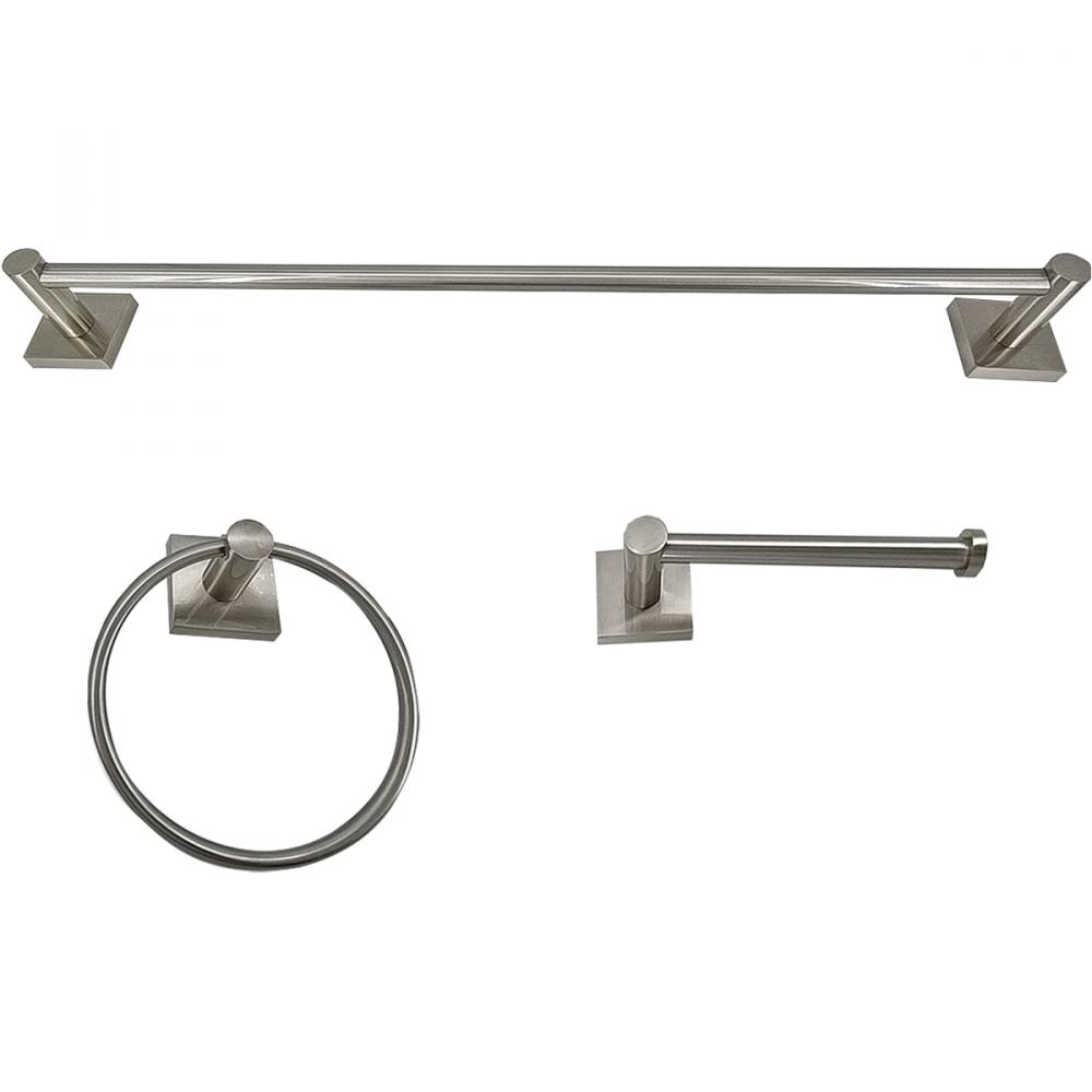 3PC Serenity Bathroom Hardware Wallmount Set Satin Nickel<span class=' ItemWarning' style='display:block;'>Item is usually in stock, but we&#39;ll be in touch if there&#39;s a problem<br /></span>