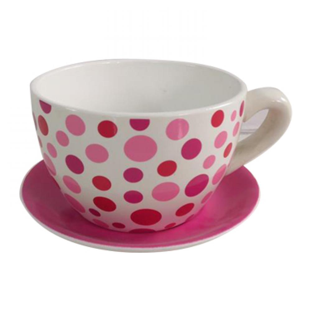 Tea Cup Planter and Saucer 7.5in Dot<span class=' ItemWarning' style='display:block;'>Item is usually in stock, but we&#39;ll be in touch if there&#39;s a problem<br /></span>