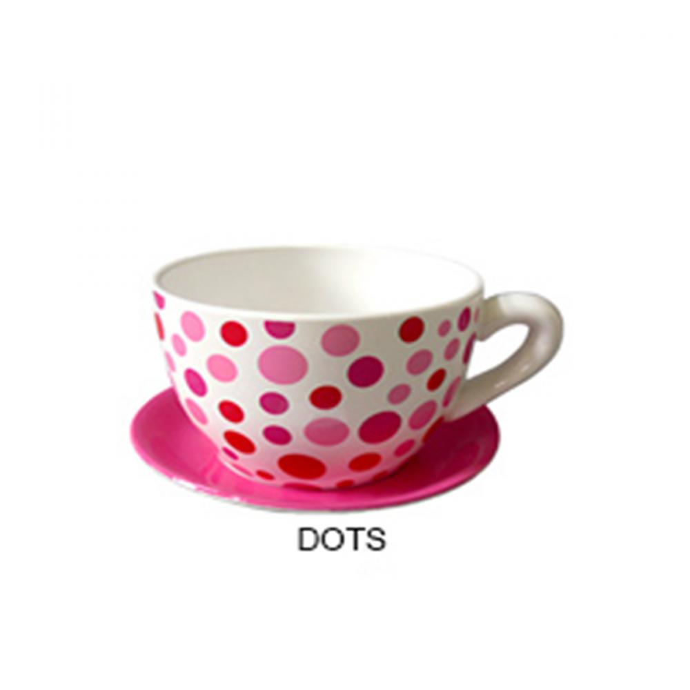 Tea Cup Planter and Saucer 9in Dot<span class=' ItemWarning' style='display:block;'>Item is usually in stock, but we&#39;ll be in touch if there&#39;s a problem<br /></span>