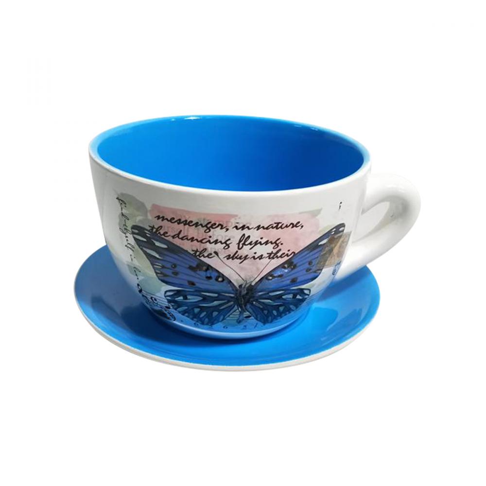Tea Cup Planter & Saucer Large Butterfly Blue 7.5in<span class=' ItemWarning' style='display:block;'>Item is usually in stock, but we&#39;ll be in touch if there&#39;s a problem<br /></span>