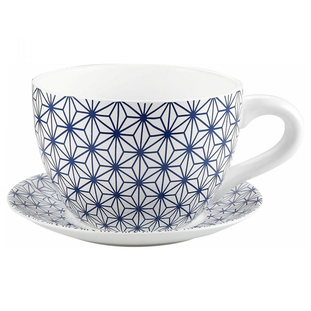 Tea Cup Planter & Saucer Blue Stars 9in (23cm)<span class=' ItemWarning' style='display:block;'>Item is usually in stock, but we&#39;ll be in touch if there&#39;s a problem<br /></span>