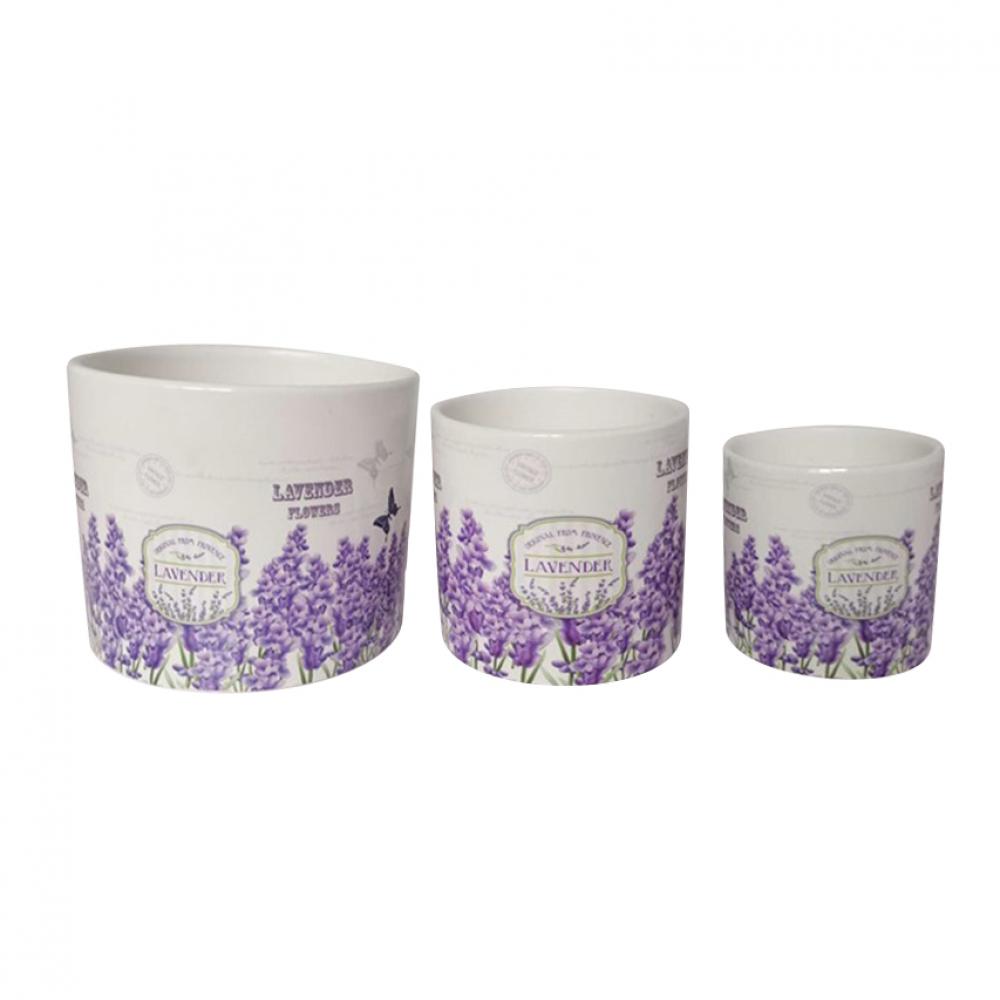 Planter Set Ceramic Round White with Lavender flowers 3/set<span class=' ItemWarning' style='display:block;'>Item is usually in stock, but we&#39;ll be in touch if there&#39;s a problem<br /></span>