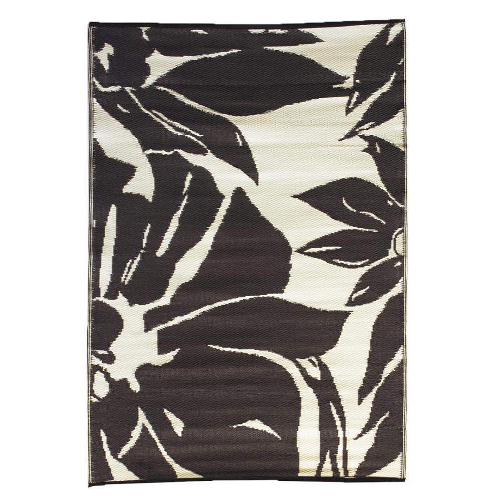 Outdoor Plastic Patio Rug Floral Abstract 9 x 12ft Black/Taupe<span class=' ItemWarning' style='display:block;'>Item is usually in stock, but we&#39;ll be in touch if there&#39;s a problem<br /></span>