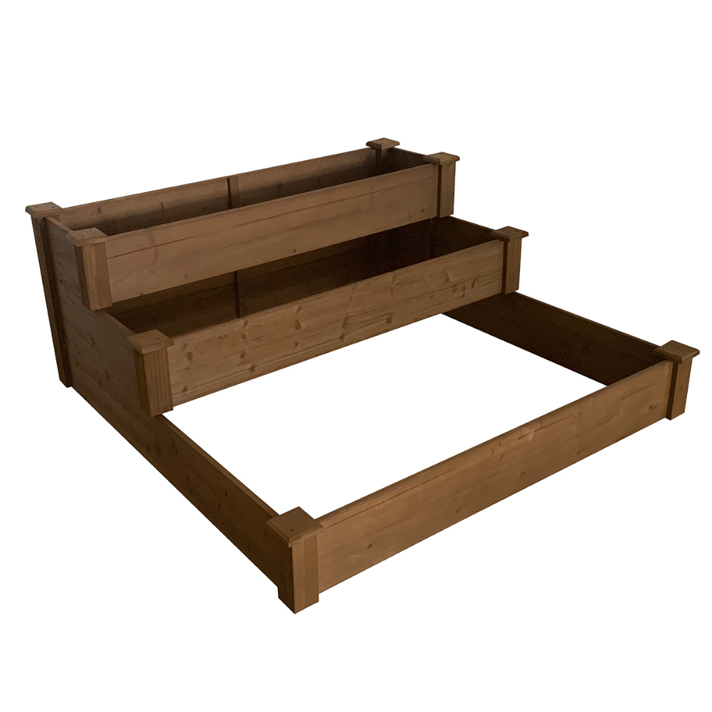 Raised Bed Planter 3-Tier 48in x 48in Dark Wood<span class=' ItemWarning' style='display:block;'>Item is usually in stock, but we&#39;ll be in touch if there&#39;s a problem<br /></span>